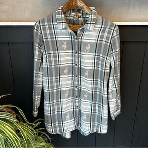 Coldwater Creek Womens Size‎ M Cotton Plaid Deer Collared Button Up Long Sleeve